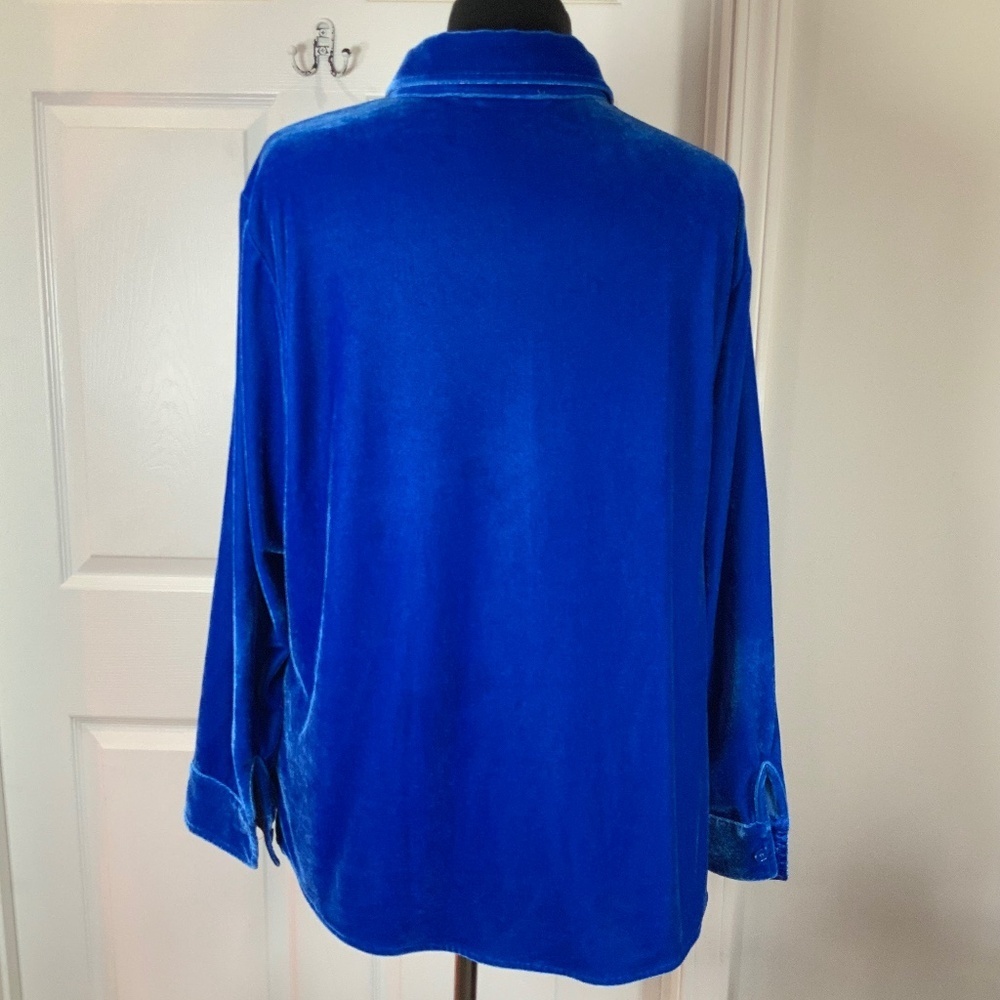 Soft Surroundings Velvet Coastal Blue Boyfriend Long Sleeve Tunic Top Size LP - Picture 5 of 10